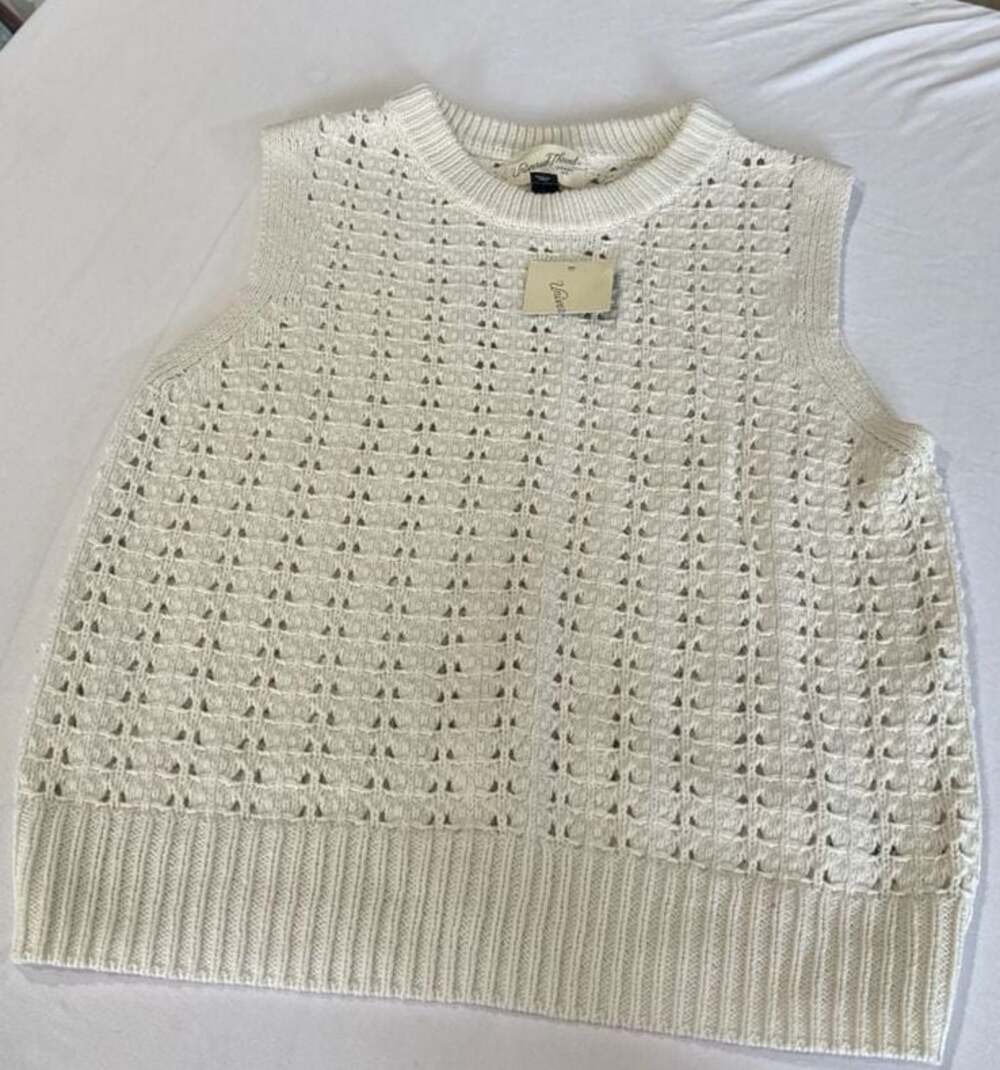 Goods Co. Cream Pointelle Crochet Sweater Vest
F1-4